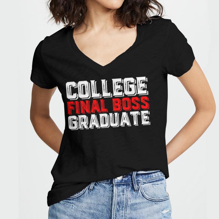 College Final Boss Graduate University Grad Gamer Graduation Women's Jersey Short Sleeve Deep V-Neck Tshirt