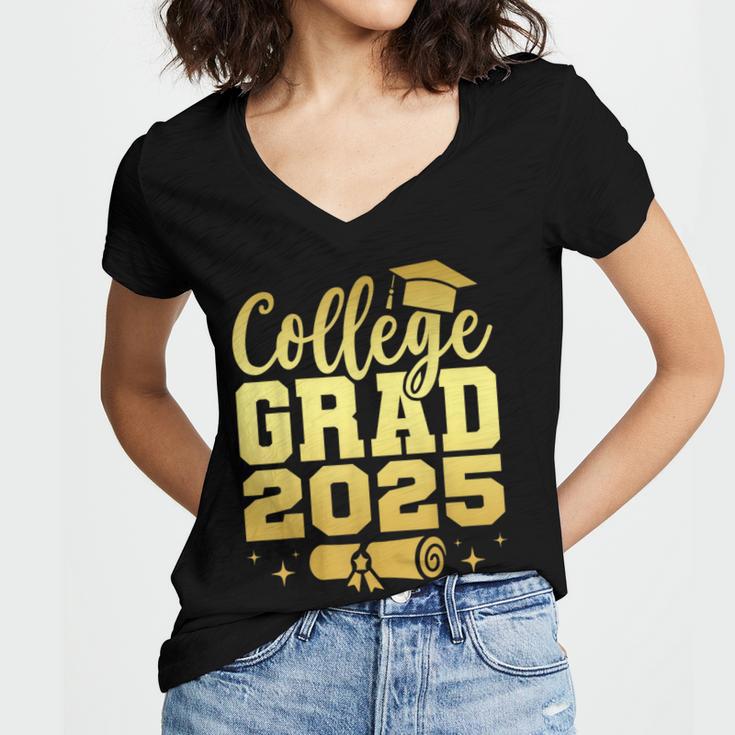 College Grad Class Of 2025 Senior Graduate Graduation Women's Jersey Short Sleeve Deep V-Neck Tshirt
