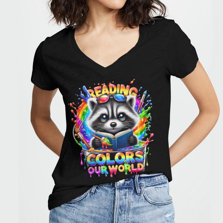 Color Our World 2026 Reading Book Women's Jersey Short Sleeve Deep V-Neck Tshirt