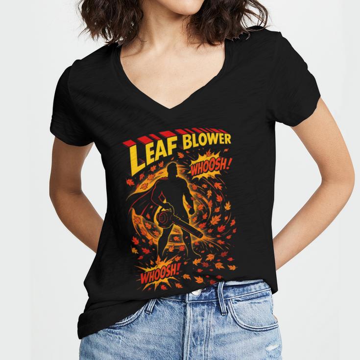 Comic Book Superhero Fall Season Leaf Blower Women's Jersey Short Sleeve Deep V-Neck Tshirt