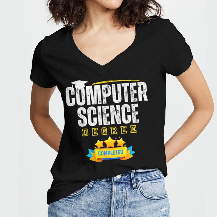 Computer Science Degree Graduation Senior Celebration Grad Women's Jersey Short Sleeve Deep V-Neck Tshirt