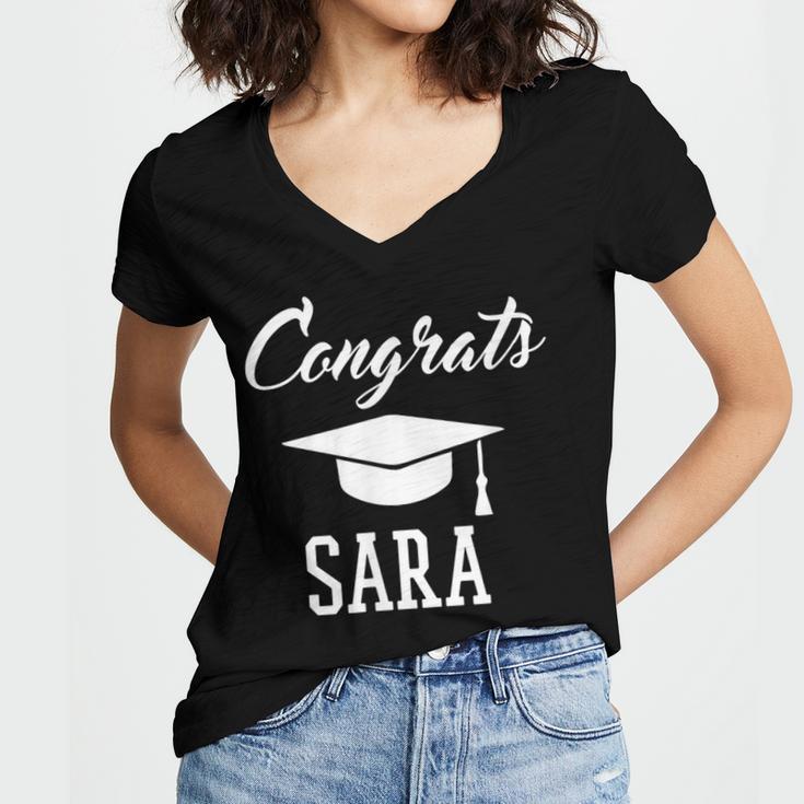 Congrats Sara College High School Graduation Women's Jersey Short Sleeve Deep V-Neck Tshirt