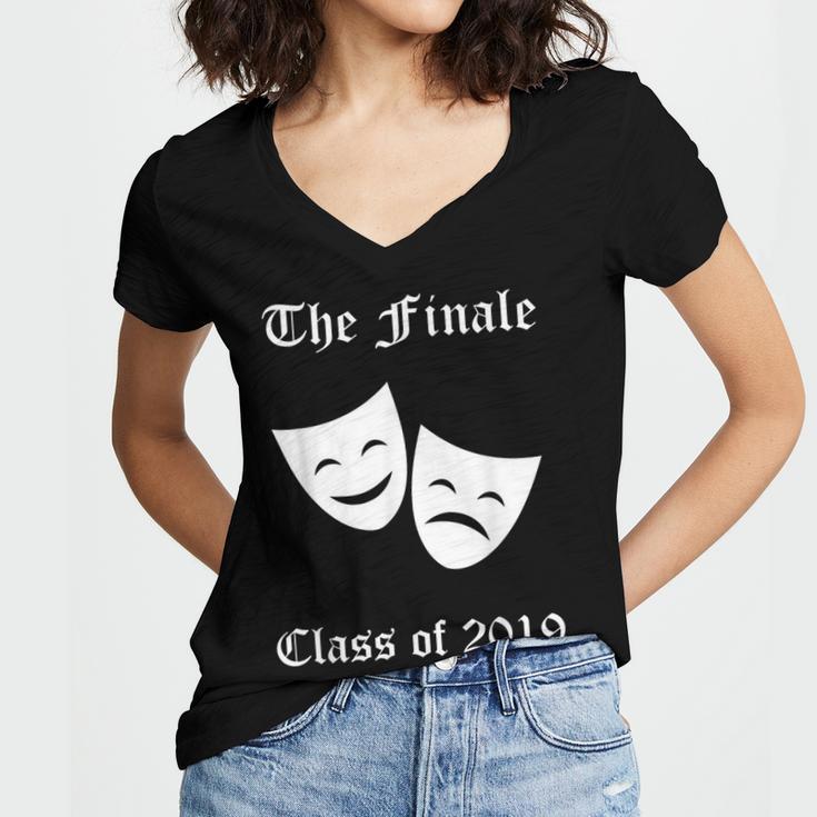 Cool Theater Graduation Tshirt Tragedy And Comedy Masks Women's Jersey Short Sleeve Deep V-Neck Tshirt