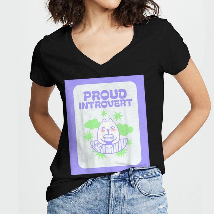 Cool Fun Cute Proud Introvert Cat Character For Men Women Women's Jersey Short Sleeve Deep V-Neck Tshirt Cool Fun Cute Proud Introvert Cat Character For Men Women Women's Jersey Short Sleeve Deep V-Neck Tshirt