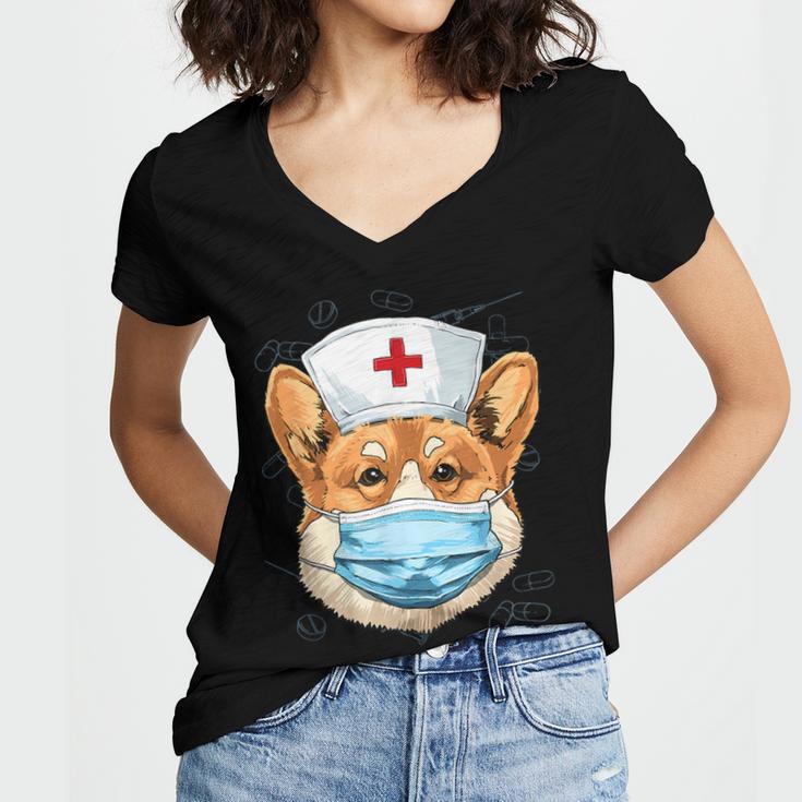 Corgi Dog Nurse RN Nursing School Graduation Women's Jersey Short Sleeve Deep V-Neck Tshirt