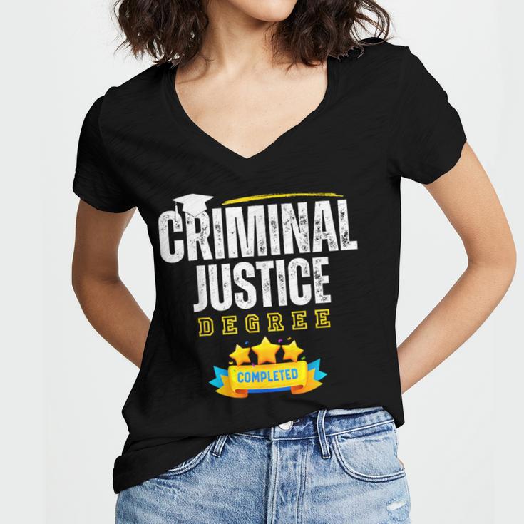 Criminal Justice Degree Graduation Senior Celebration Grad Women's Jersey Short Sleeve Deep V-Neck Tshirt