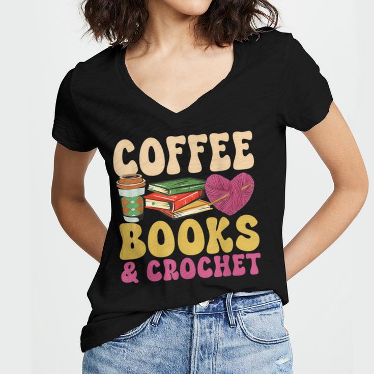 Crochet Coffee Reading Books Crocheter Crocheting Women's Jersey Short Sleeve Deep V-Neck Tshirt Crochet Coffee Reading Books Crocheter Crocheting Women's Jersey Short Sleeve Deep V-Neck Tshirt