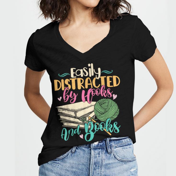 Crochet And Reading Crocheter Bookish Crocheting Book Lover Women's Jersey Short Sleeve Deep V-Neck Tshirt Crochet And Reading Crocheter Bookish Crocheting Book Lover Women's Jersey Short Sleeve Deep V-Neck Tshirt