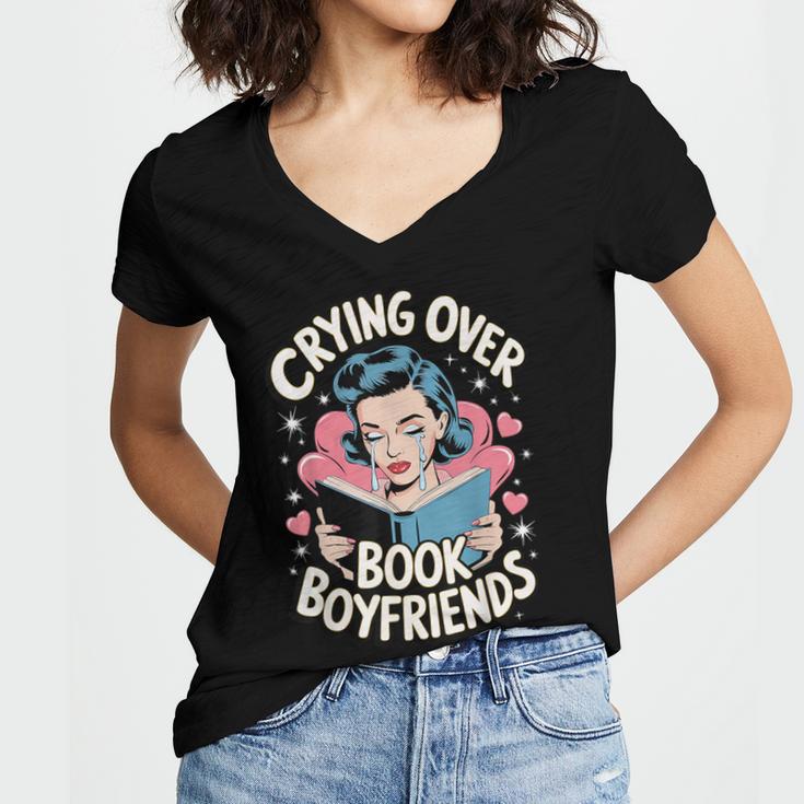 Crying Over Book Boyfriends Women's Jersey Short Sleeve Deep V-Neck Tshirt Crying Over Book Boyfriends Women's Jersey Short Sleeve Deep V-Neck Tshirt