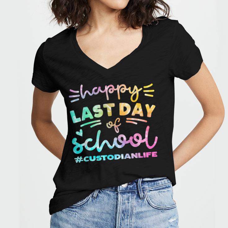 Custodian Life Graduation Day Last Day Of School Tie Dye Women's Jersey Short Sleeve Deep V-Neck Tshirt