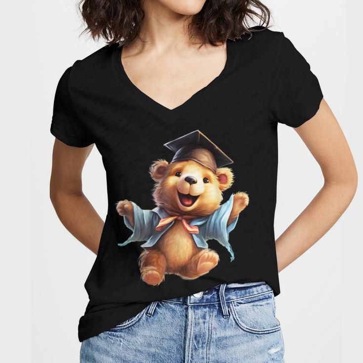 Cute Graduation Bear To Celebrate Your Graduate Women's Jersey Short Sleeve Deep V-Neck Tshirt