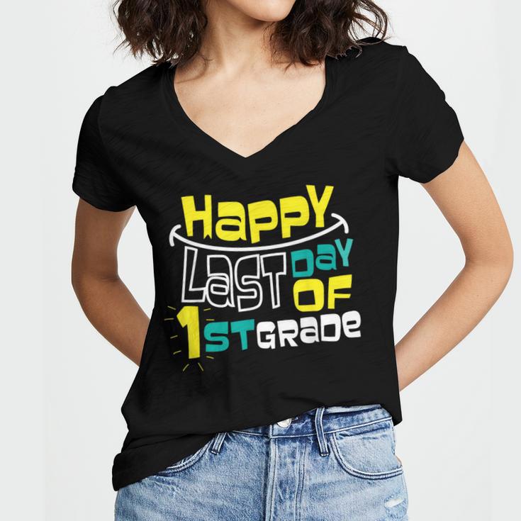 Cute Happy Last Day Of 1st Grade Shirt Kids Graduation Women's Jersey Short Sleeve Deep V-Neck Tshirt