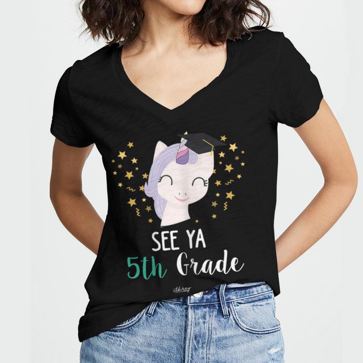 Cute Unicorn See Ya 5th Grade Graduation Shirt Women's Jersey Short Sleeve Deep V-Neck Tshirt