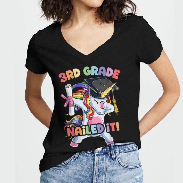 Dabbing 3rd Grade Unicorn Graduation Class Of 2021 Nailed It Women's Jersey Short Sleeve Deep V-Neck Tshirt