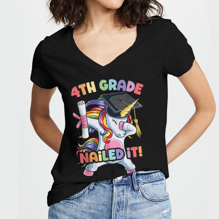 Dabbing 4th Grade Unicorn Graduation Class Of 2021 Nailed It Women's Jersey Short Sleeve Deep V-Neck Tshirt