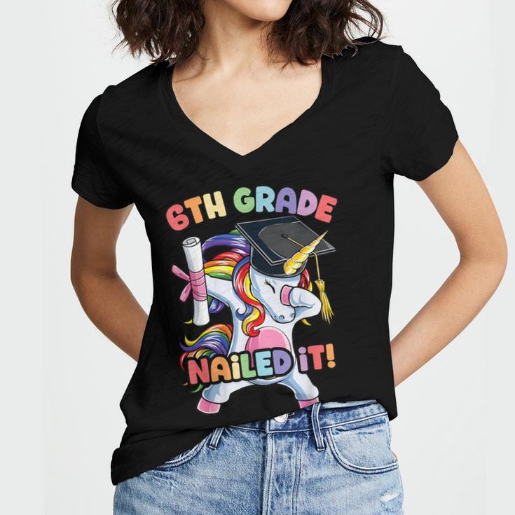 Dabbing 6th Grade Unicorn Graduation Class Of 2020 Nailed It Women's Jersey Short Sleeve Deep V-Neck Tshirt