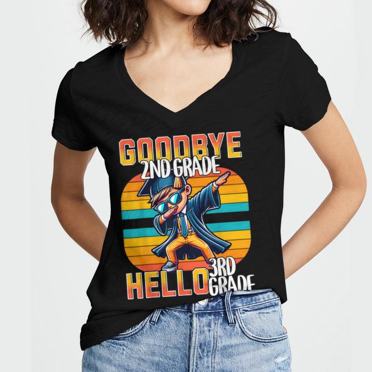 Dabbing Boy Goodbye 2nd Grade Hello 3rd Grade Graduation Women's Jersey Short Sleeve Deep V-Neck Tshirt