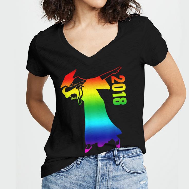 Dabbing Graduate 2018 Graduation Celebration Women's Jersey Short Sleeve Deep V-Neck Tshirt