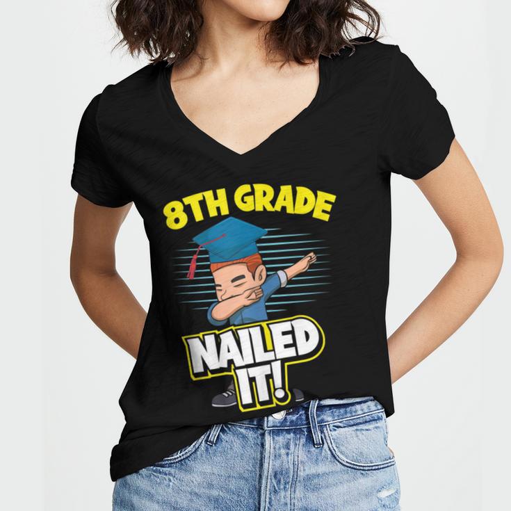 Dabbing Graduation Boy 8th Grade Class Of 2021 Women's Jersey Short Sleeve Deep V-Neck Tshirt