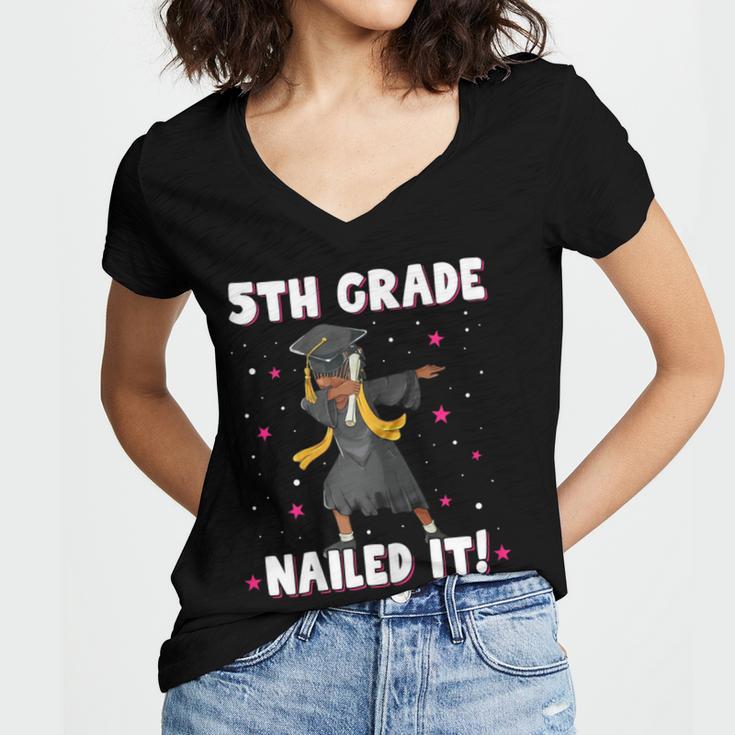 Dabbing Graduation Class Of 2025 Girls 5th Grade Nailed It Women's Jersey Short Sleeve Deep V-Neck Tshirt