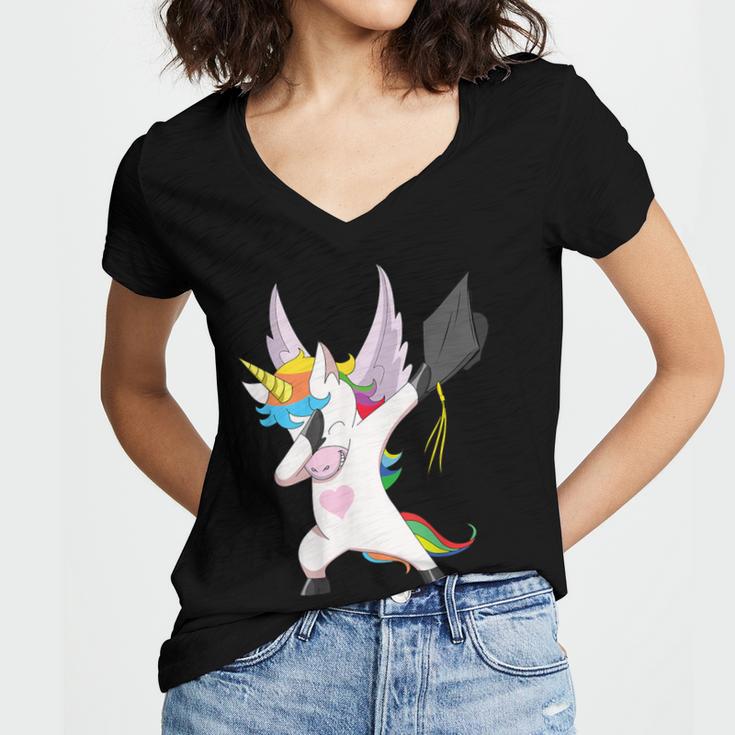 Dabbing Unicorn Graduation Class Of 2019 Women Women's Jersey Short Sleeve Deep V-Neck Tshirt