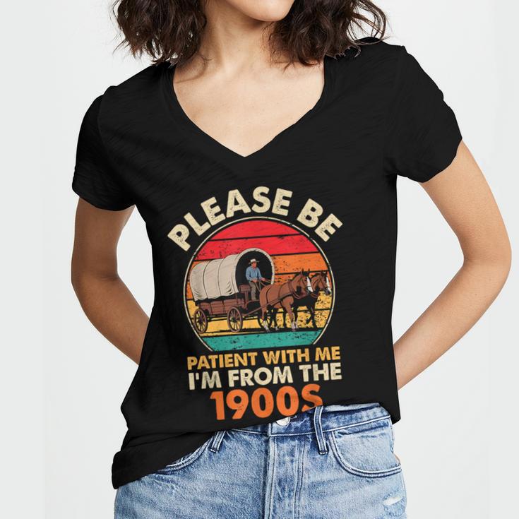 Dad Father's Day Please Be Patient I'm From The 1900s Women's Jersey Short Sleeve Deep V-Neck Tshirt