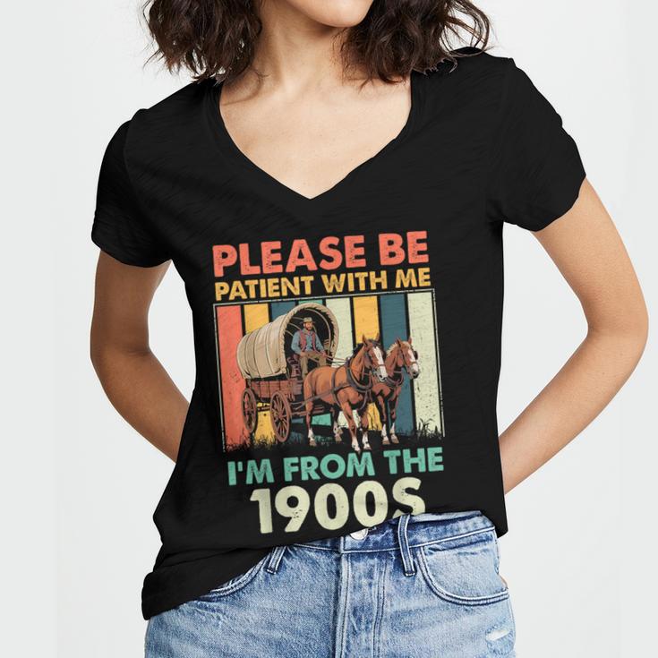 Dad Fathers Day Please Be Patient I'm From The 1900s Women's Jersey Short Sleeve Deep V-Neck Tshirt