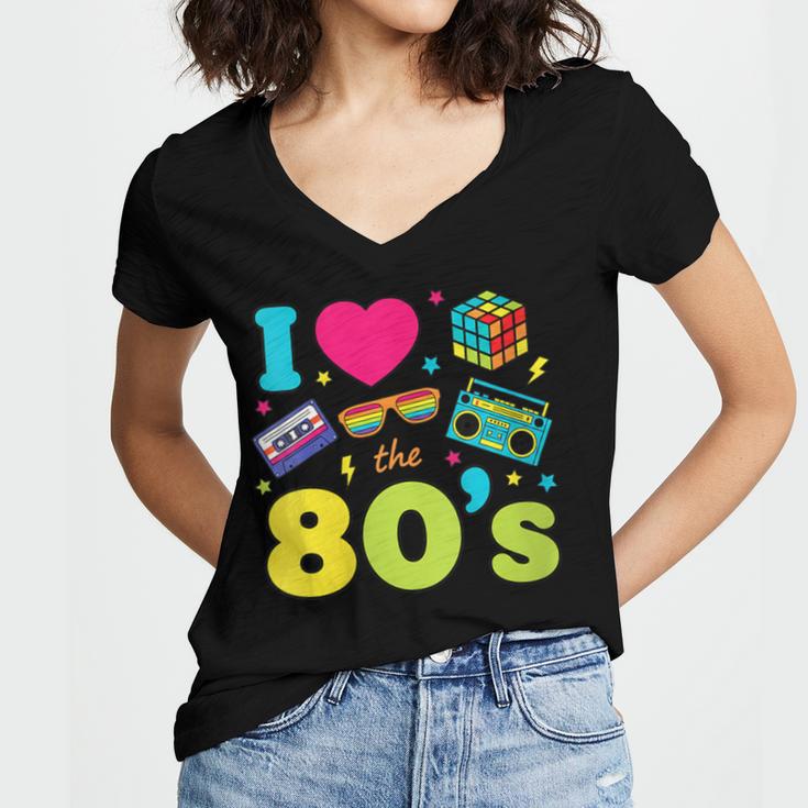 Dad I Love The 80's Retro 80s Nostalgia For Dad Women's Jersey Short Sleeve Deep V-Neck Tshirt