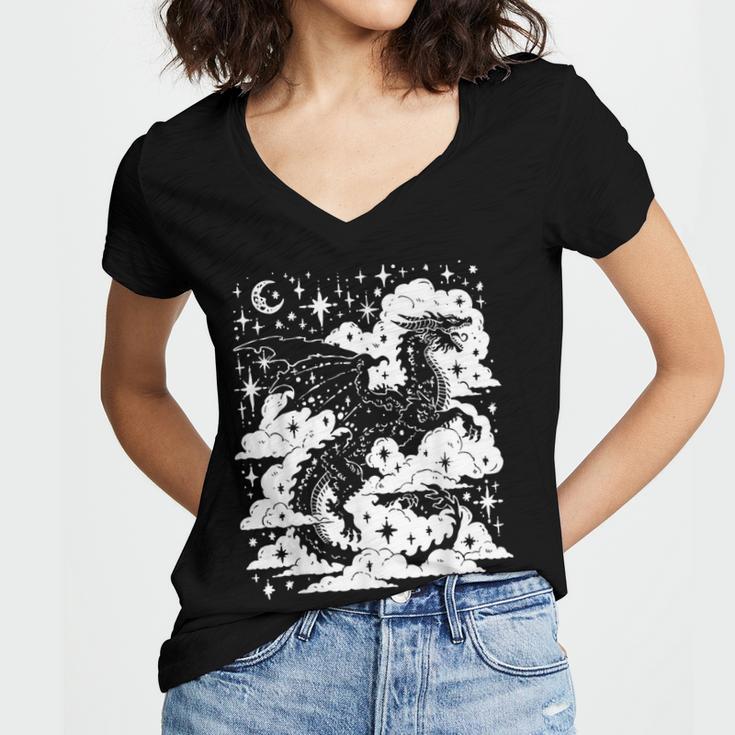 Dark Academia Fantasy Dragon Book Lover Bookish Goblincore Women's Jersey Short Sleeve Deep V-Neck Tshirt