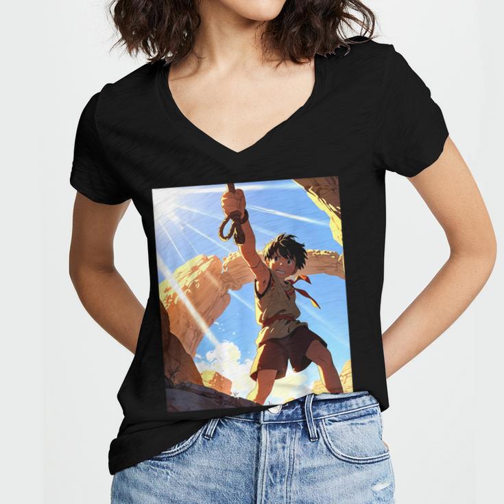 David And Goliath Bible Book Samuel King David Anime Manga Women's Jersey Short Sleeve Deep V-Neck Tshirt