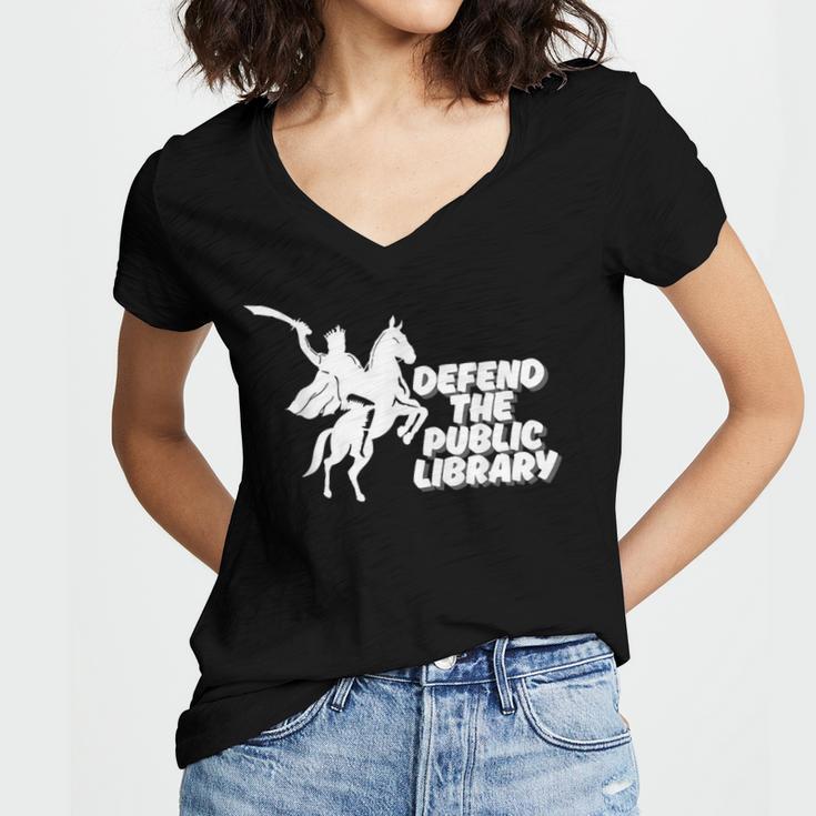 Defend Public Library Support Local Library Book Lover Women's Jersey Short Sleeve Deep V-Neck Tshirt