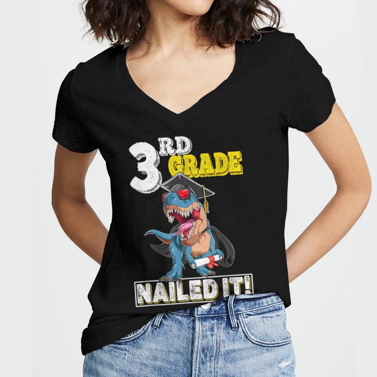 Dinosaur Graduation Cap Gown 3rd Grade Graduate Nailed It Women's Jersey Short Sleeve Deep V-Neck Tshirt