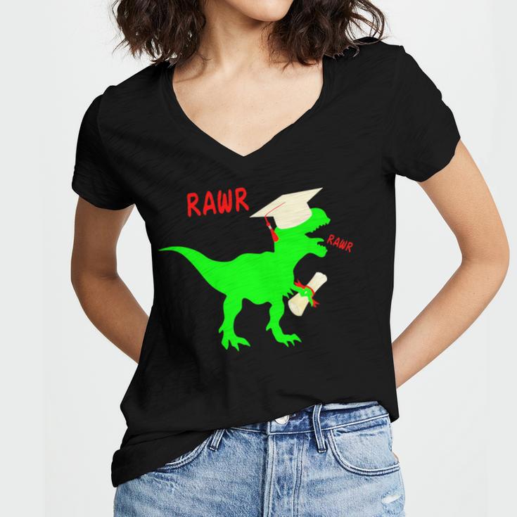 Dinosaur Rawr Diploma Grad Graduate Graduation Women's Jersey Short Sleeve Deep V-Neck Tshirt