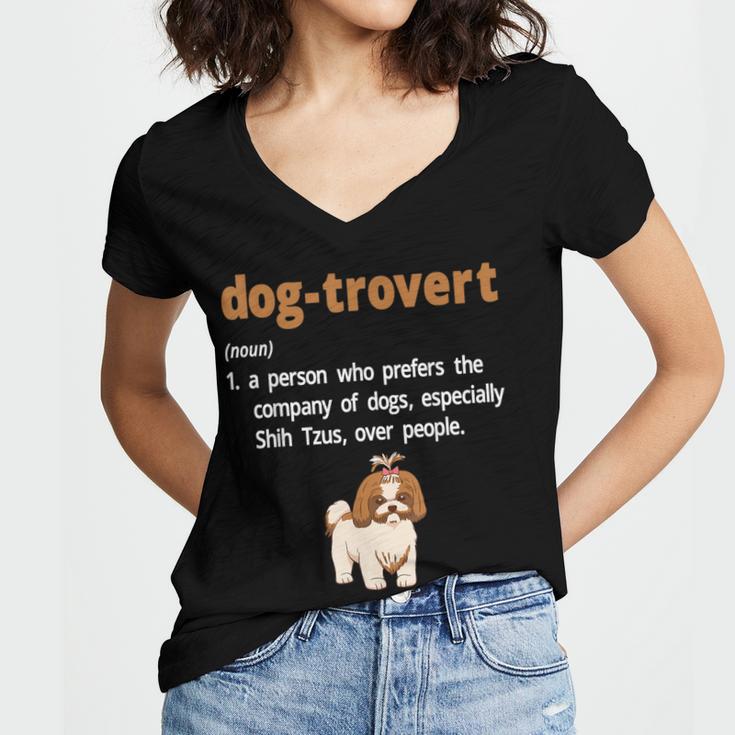 Dog-Trovert Shih Tzu Humor Definition Introvert Women's Jersey Short Sleeve Deep V-Neck Tshirt Dog-Trovert Shih Tzu Humor Definition Introvert Women's Jersey Short Sleeve Deep V-Neck Tshirt