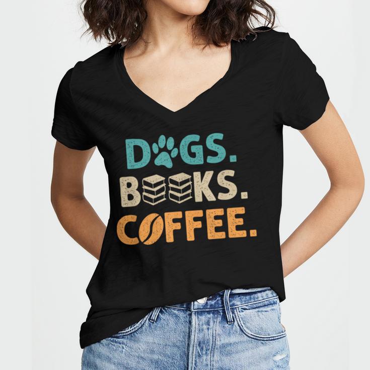 Dogs Books Coffee Reading Book Lover Women's Jersey Short Sleeve Deep V-Neck Tshirt