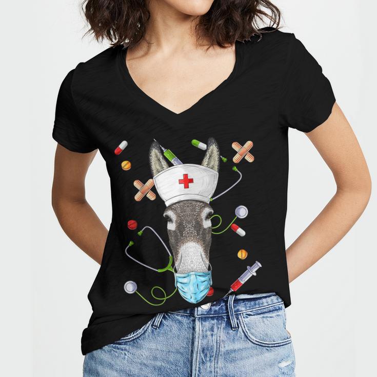Donkey Nurse RN ER Nursing School Graduation Women's Jersey Short Sleeve Deep V-Neck Tshirt