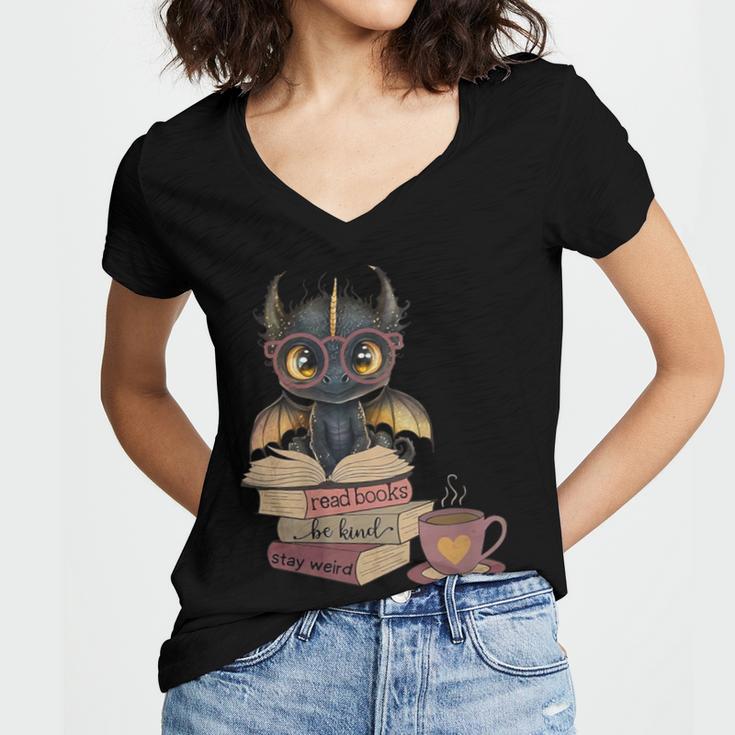 Dragon Read Books Be Kind Stay Weird Book Lover Women's Jersey Short Sleeve Deep V-Neck Tshirt Dragon Read Books Be Kind Stay Weird Book Lover Women's Jersey Short Sleeve Deep V-Neck Tshirt