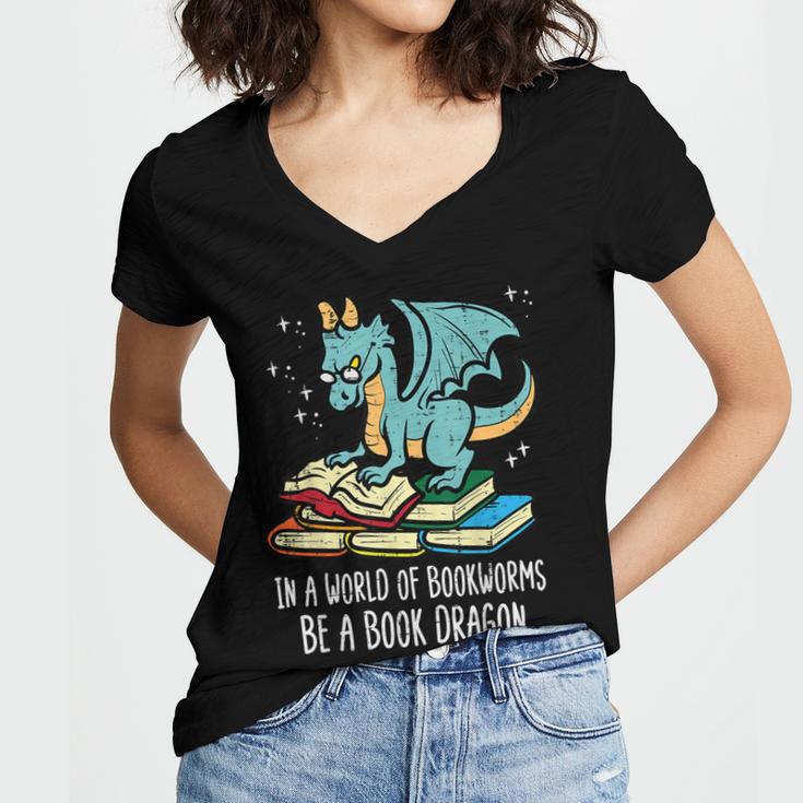 Be A Dragon Read Reading Book Librarian Men Women Kids Women's Jersey Short Sleeve Deep V-Neck Tshirt