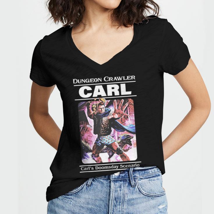 Dungeon Crawler Carl Vintage Paperback Illustration Book Women's Jersey Short Sleeve Deep V-Neck Tshirt