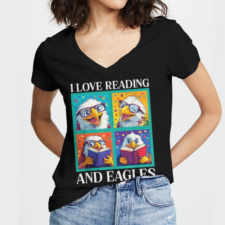 Eagle Love Reading And Eagles Child Book Lover Women's Jersey Short Sleeve Deep V-Neck Tshirt