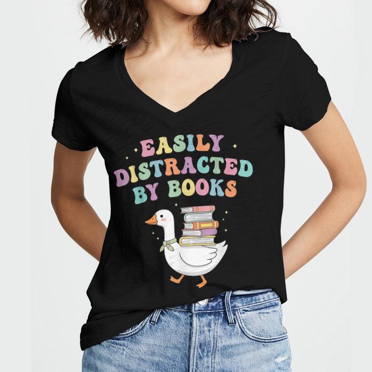 Easily Distracted By Books Silly-Goose Bookish Library Read Women's Jersey Short Sleeve Deep V-Neck Tshirt Easily Distracted By Books Silly-Goose Bookish Library Read Women's Jersey Short Sleeve Deep V-Neck Tshirt