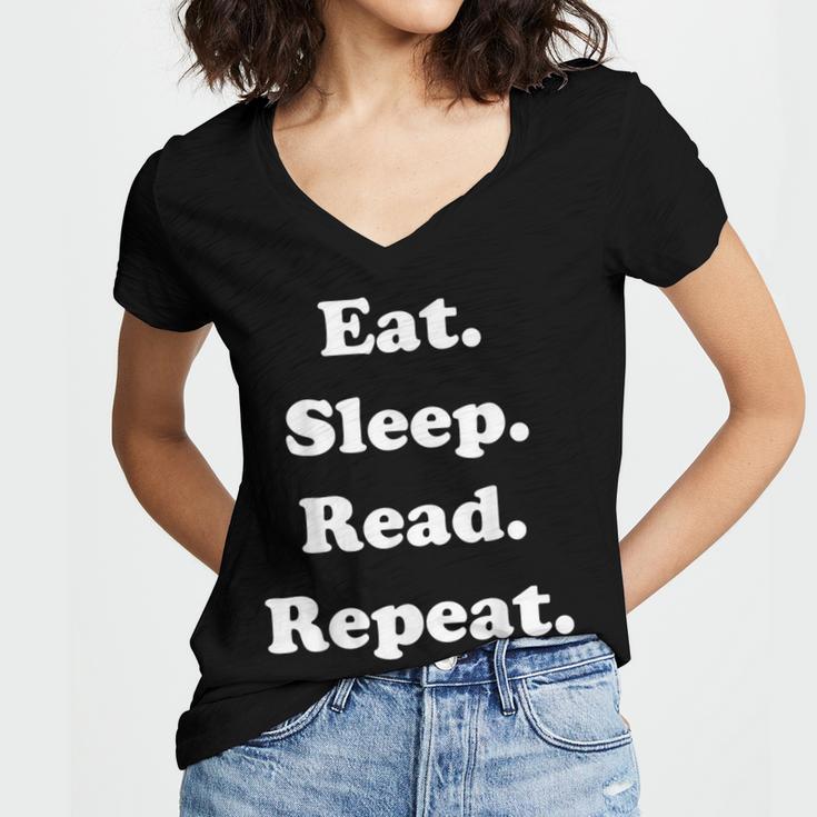 Eat Sleep Read Repeat Book Enthusiast Women's Jersey Short Sleeve Deep V-Neck Tshirt