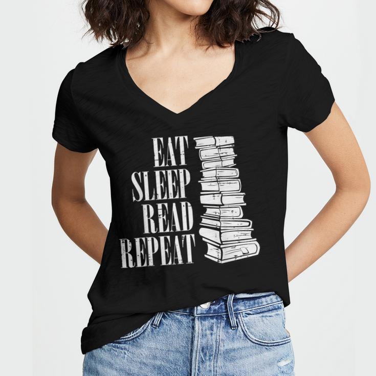 Eat Sleep Read Repeat Reading Book Librarian Men Women Kids Women's Jersey Short Sleeve Deep V-Neck Tshirt Eat Sleep Read Repeat Reading Book Librarian Men Women Kids Women's Jersey Short Sleeve Deep V-Neck Tshirt