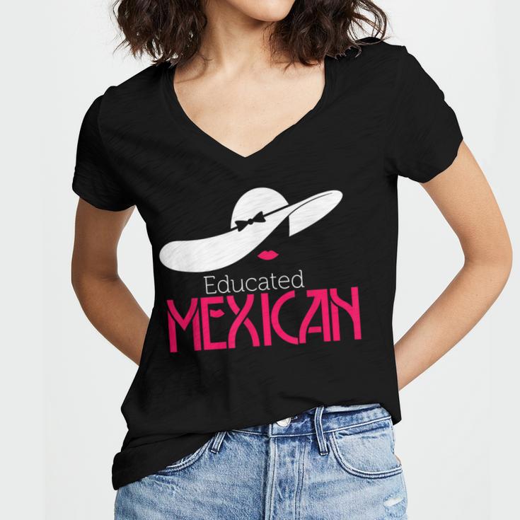 Educated Mexican Graduation Shirt For Women Women's Jersey Short Sleeve Deep V-Neck Tshirt