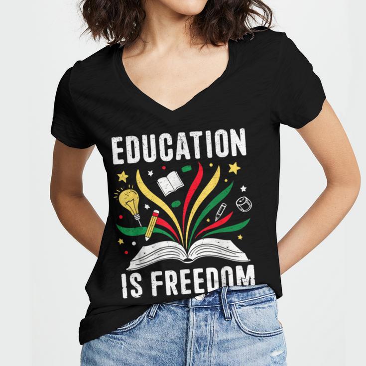 Education Is Freedom Books History Teacher Kids Women's Jersey Short Sleeve Deep V-Neck Tshirt Education Is Freedom Books History Teacher Kids Women's Jersey Short Sleeve Deep V-Neck Tshirt