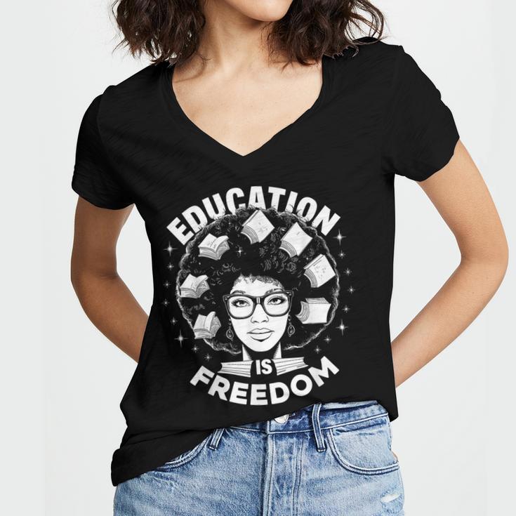 Education Is Freedom History Books African Pride Women Women's Jersey Short Sleeve Deep V-Neck Tshirt