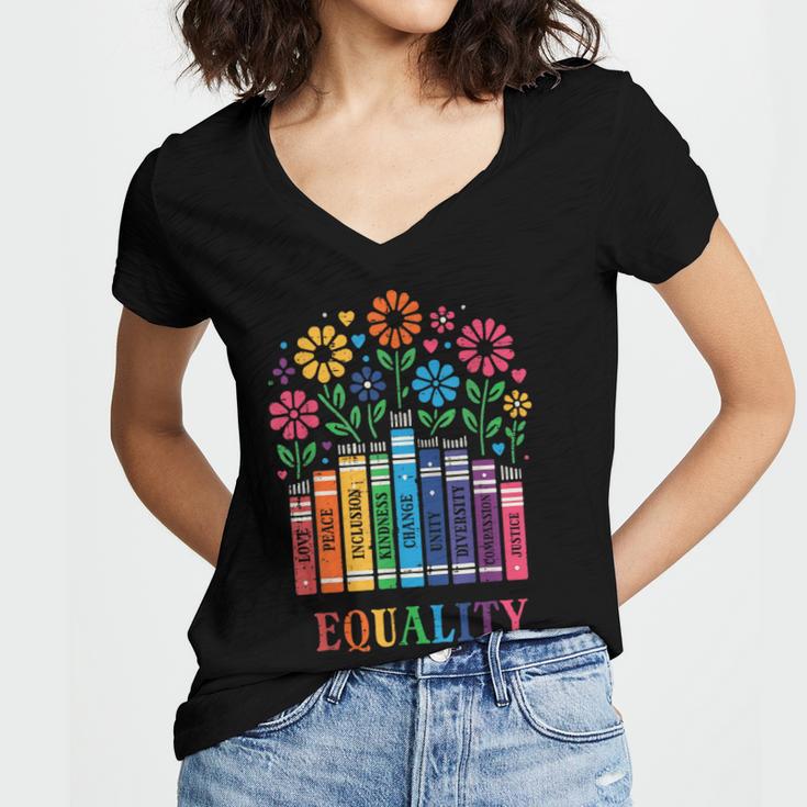 Equality Love Peace Compassion Books Protest Women Girls Kid Women's Jersey Short Sleeve Deep V-Neck Tshirt