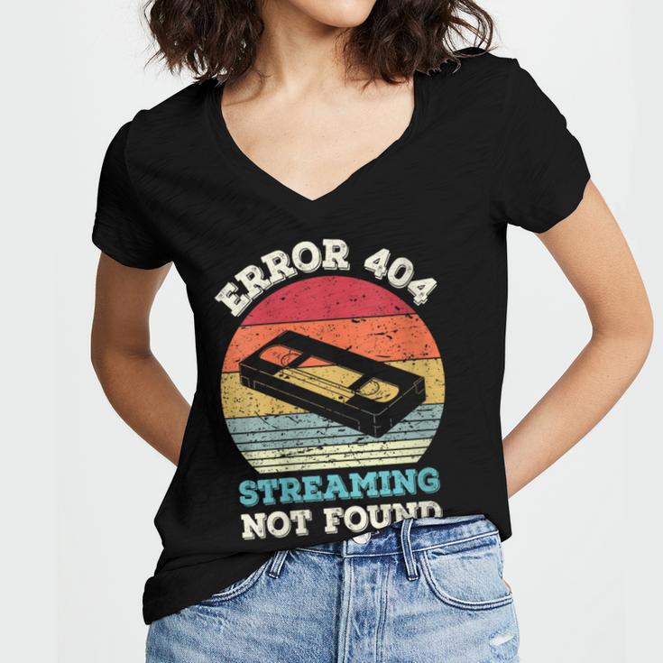 Error 404 Streaming Not Found Nostalgia VHS Retro Tape Women's Jersey Short Sleeve Deep V-Neck Tshirt Error 404 Streaming Not Found Nostalgia VHS Retro Tape Women's Jersey Short Sleeve Deep V-Neck Tshirt