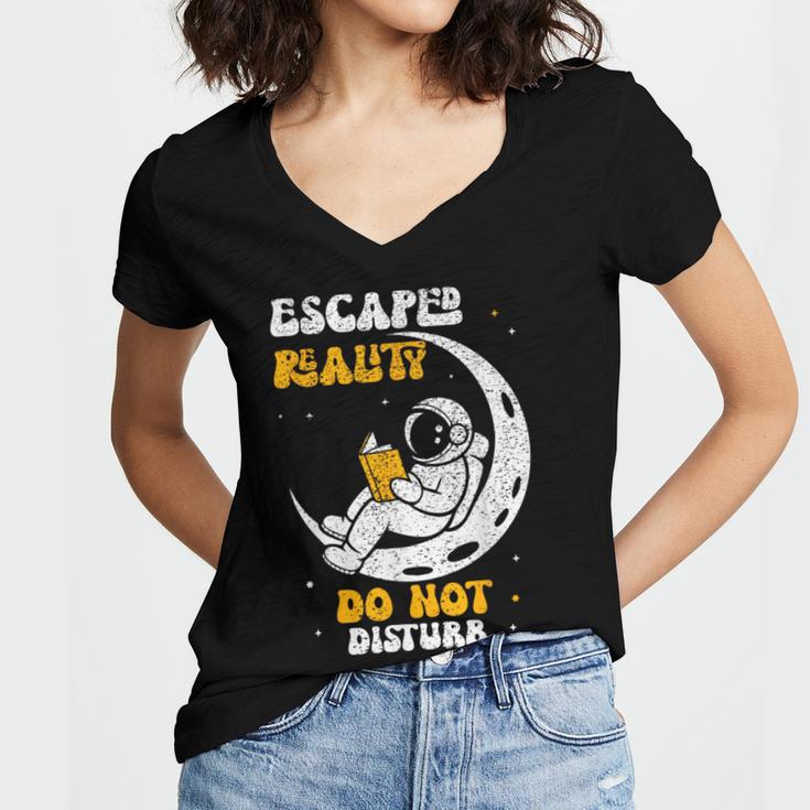 Escaped Reality Do Not Disturb Book Lover Women's Jersey Short Sleeve Deep V-Neck Tshirt