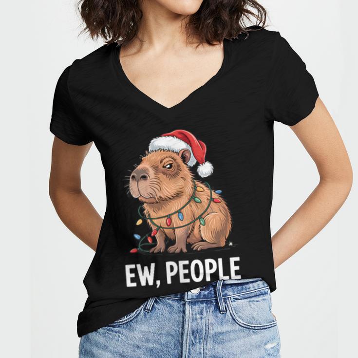 Ew People Capybara Christmas Lights Introvert Humor Women's Jersey Short Sleeve Deep V-Neck Tshirt Ew People Capybara Christmas Lights Introvert Humor Women's Jersey Short Sleeve Deep V-Neck Tshirt